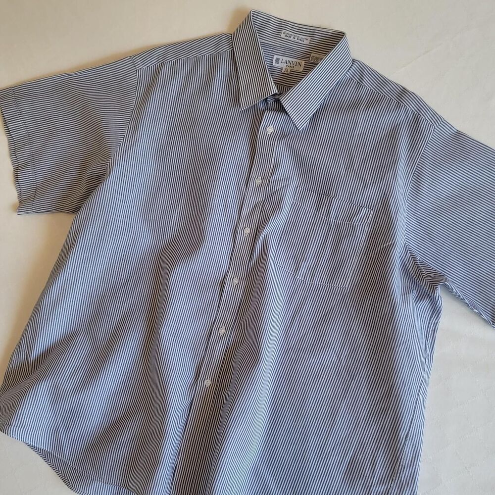 VTG Lanvin Paris Striped Short Sleeve Button-Down Shirt Men's 2XL 18.5 Big Man